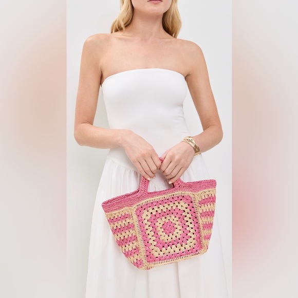 eilaf Handbags - Eilaf Crochet Howdah Pink & Beige Tote Bag